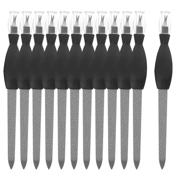 12 st Dubbelanvändning Rostfritt Stål Nagelfil Dödhudsskjutare Gaffel Manikyrverktyg Nagelbandstrimmer (Svart)