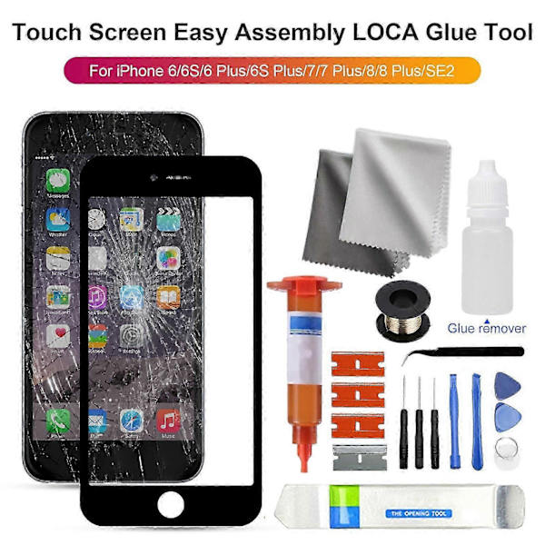 Pekskärm Enkel Montering LOCA Lim Verktyg Härdat Glas Front Glasskärm Reparationskit Reservdelar för iPhone 6/6S/6 Plus/6S Plus/7/7 Plus/8/8 Plus