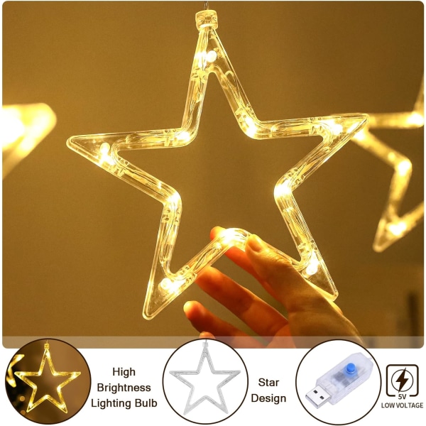 /#/Star Curtain Lights 2m Warm White Curtain String Lights Window C/#/