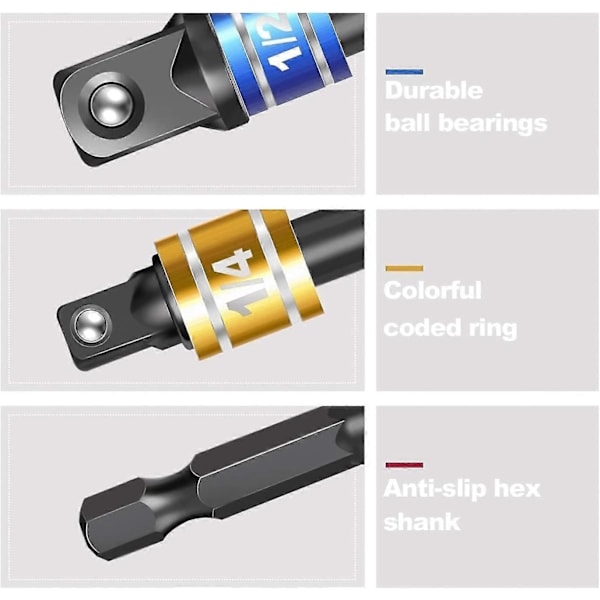 1/4\", 1/2\", 3/8\" Hex till fyrkantsadapter