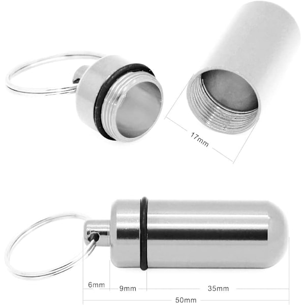 2 st Mini Medicinförvaringsdosor (Silver), Medicinskt Nyckelband, Medicinförvaringsdosa