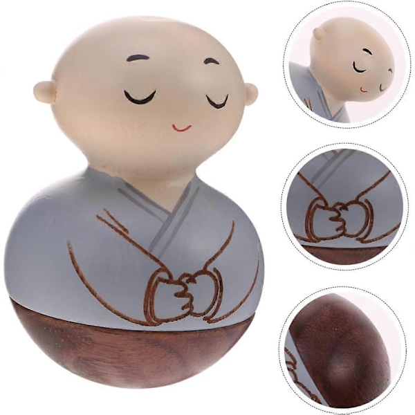 1 stk. Spisebordsdekoration Buddha Munk Statuer Billegetøj Træ Kawaii Sød Meditationsmunk Figur Skrivebords Ornament Børn Mini Legetøj Siddende Buddha Statue Cutai