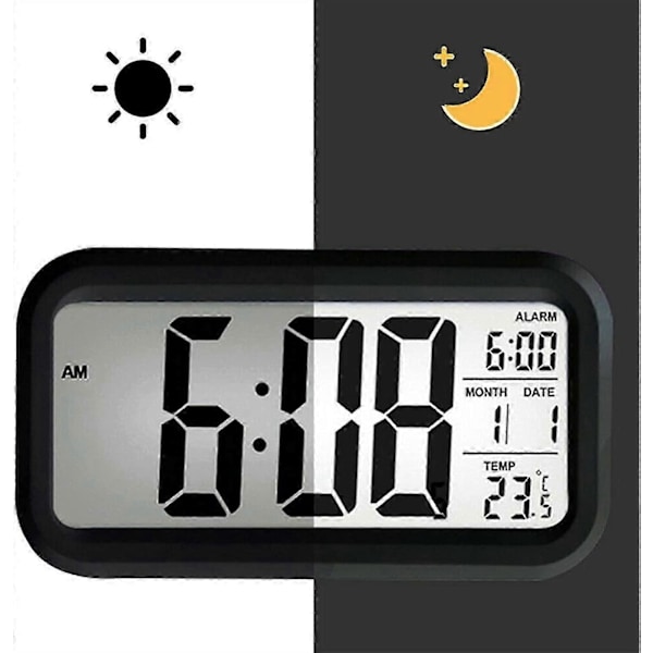 Digital LED Väckarklocka Bakgrundsbelysning Snooze Tyst Kalender Skrivbord Elektronisk Bakgrundsbelysning Bordsklockor Skrivbordsklocka (svart)