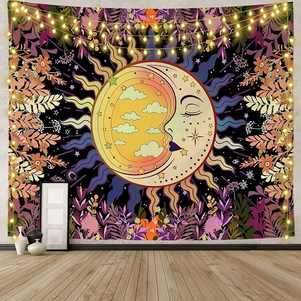 #150x130cm, sol måne plante hængende stof vægtæppe#
