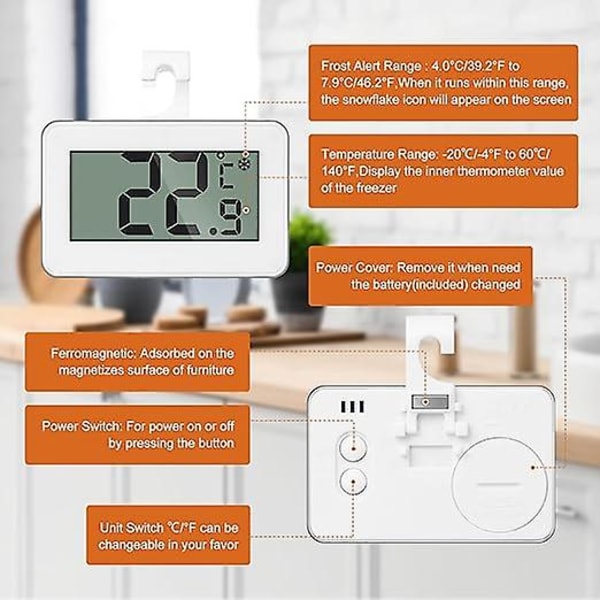 Mini Digitalt Termometer, Frysetermometer, Digitalt Kjøleskapstermometer x2