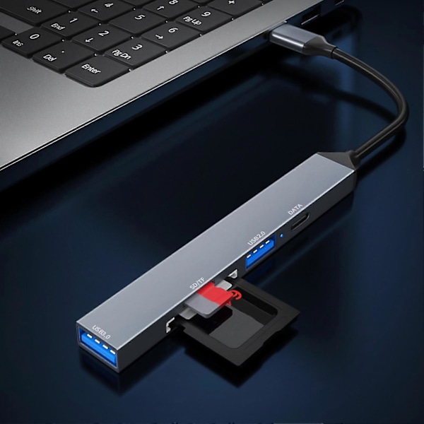 USB 3.0 Utvidelseshub med SD-kortleser Plug-and-Play Rask Dataoverføring Koble Splitter Hub Hjemmeforsyning