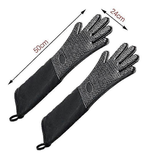Extra Lång Professionell Silikon Grytvante, Värmebeständig Matlagningshandske Med Intern Bomull För Kök, BBQ, Bakning, Grill - Svart