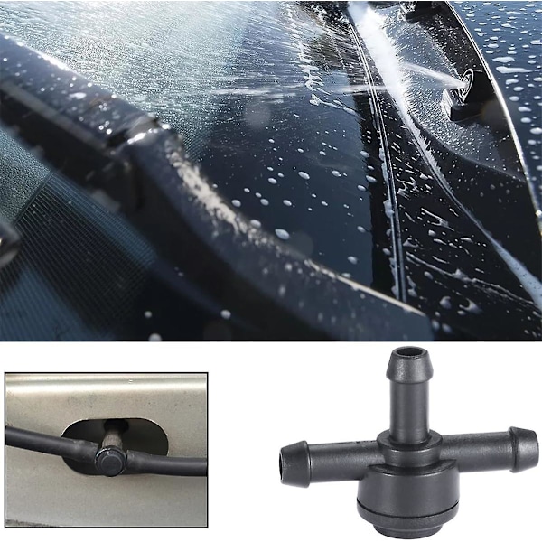 2 Stk. T-stykke til bilrudevasker, 3-vejs anti-retur fittings til rudevasker, udskiftning af slangekobling til rudevasker, til de fleste biler