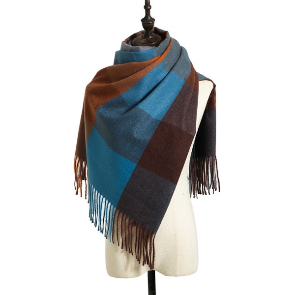 /#/Striped Plaid Shawl Autumn and Winter Scarf - Dark Blue Oran/#/