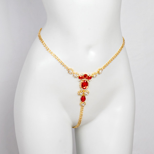 Boho Rhinestone Underkläder Silverkedja Kristall Tanga Bik