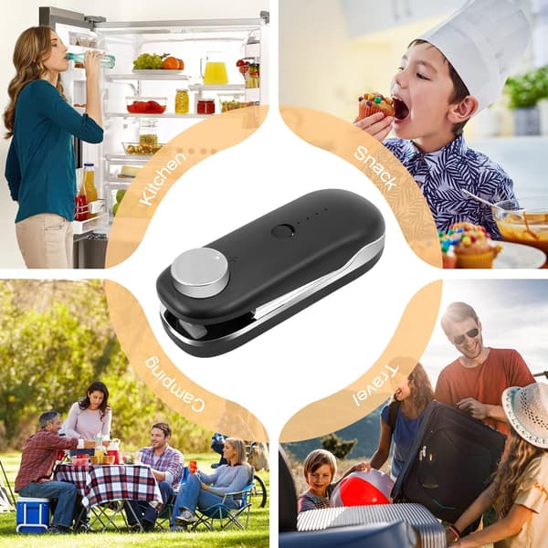 Plastikposeforsegler (Sort), Mini Forsegler, Mini Poseforsegler, 2 i 1 Mini