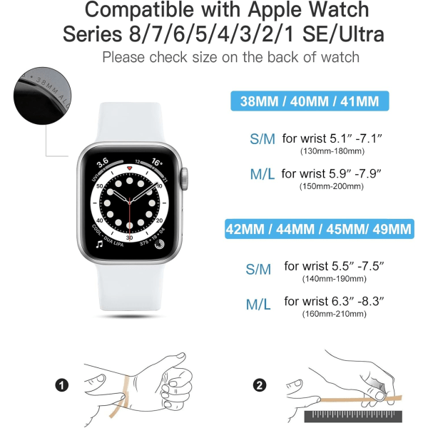 Hvit 2-pakks kompatibel med Apple Watch-reim 38 mm 40 mm 41 mm, Re