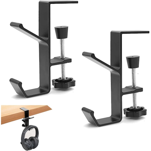 Hovedtelefonholder, 2 stk. justerbar gaming headset holder med dobbelte kroge, multifunktionel hovedtelefonstander til gaming hovedtelefoner, nøgler, taske