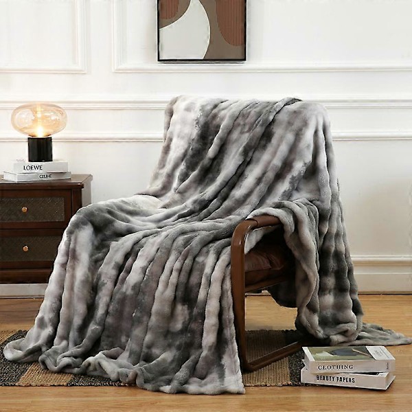 Super Varmt Plaid Tæppe, Grå - Hvid Høj Kvalitets Kunstpels Plaid, Blødt og Behageligt Hår, Sofa Plaid, Ultra Blødt og Fluffy, 120x200cm