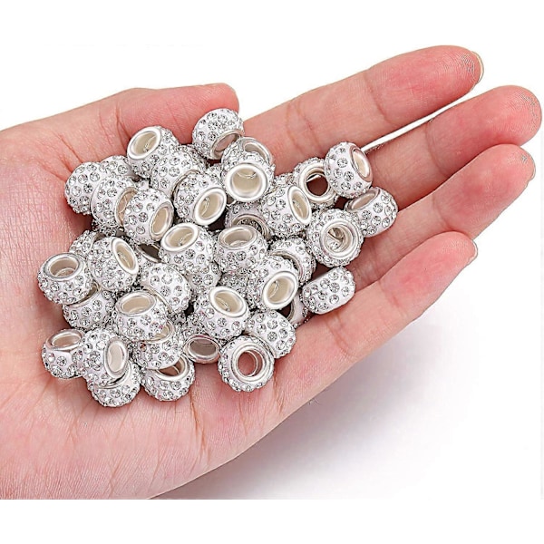 100 Stk. Hårperler 12 mm Rhinestone Perle Hul Krystal Charm Perle Hårperler til Fletninger til Halskæde Ørering Armbånd Håndværksmaterialer (Hvid)