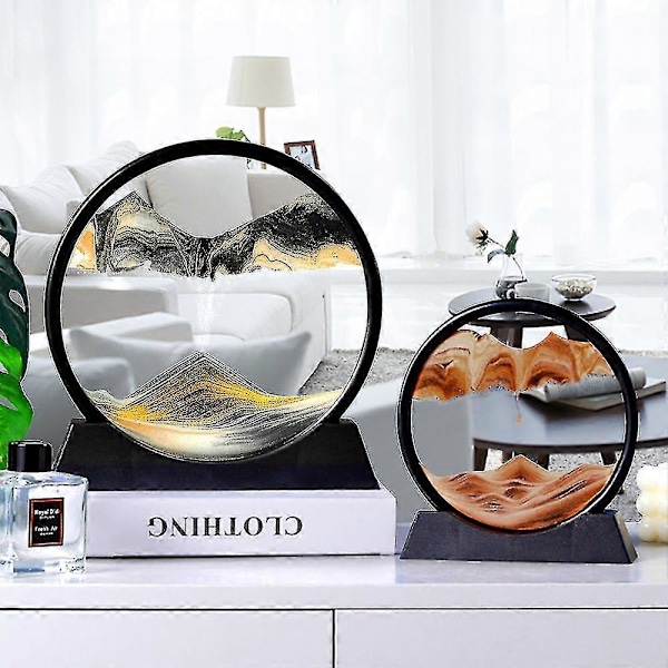 3D Bevegelig Sandkunst Bilde Rundt Glass Timeglass Dyp Sjø 12 Tommers Sandlandskap i Bevegelse Display Flytende Sandramme for Hjemmeinnredning