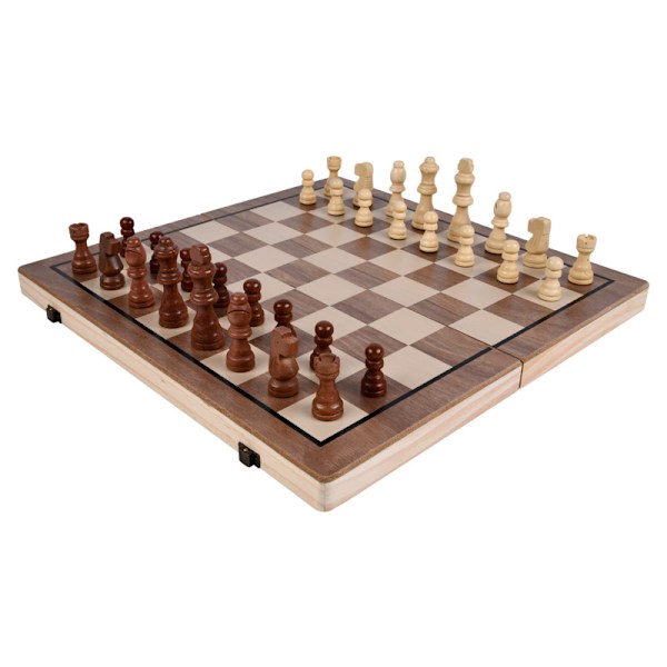 Stort träschackspel med magnetiska pjäser, vikbart