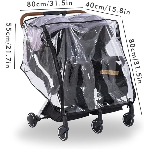 /#/Pram Rain Cover til Dobbelt Barnevogn, Barnevognstilbehør Dobbelt Regncover/#/