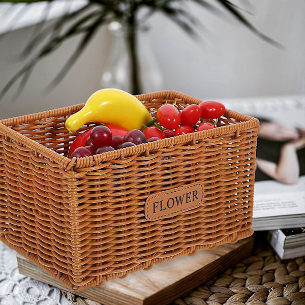 Imitert Rattan Vevd Blomsterkurv Rustikk Oppbevaring Vevd Kurv Rektangulær Blomsterkurv Dekor