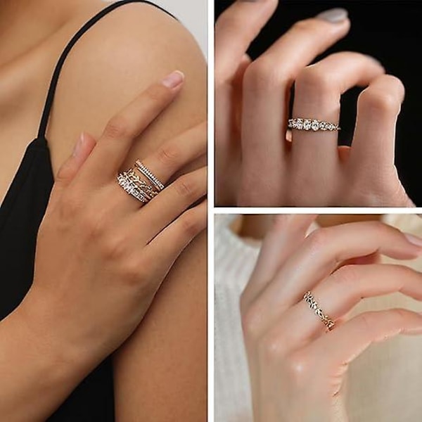 Stabelbare guldringe til kvinder, der ikke anløber, trendy, fine 14K guldbelagte stabelbare cubic zirconia tommelfingerring