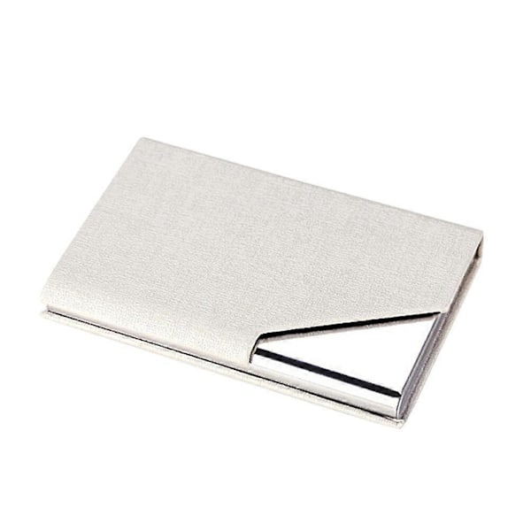 Bärbar Visithållare Kreditkortsfodral Box Organizer i Rostfritt Stål och Läder (Vit)