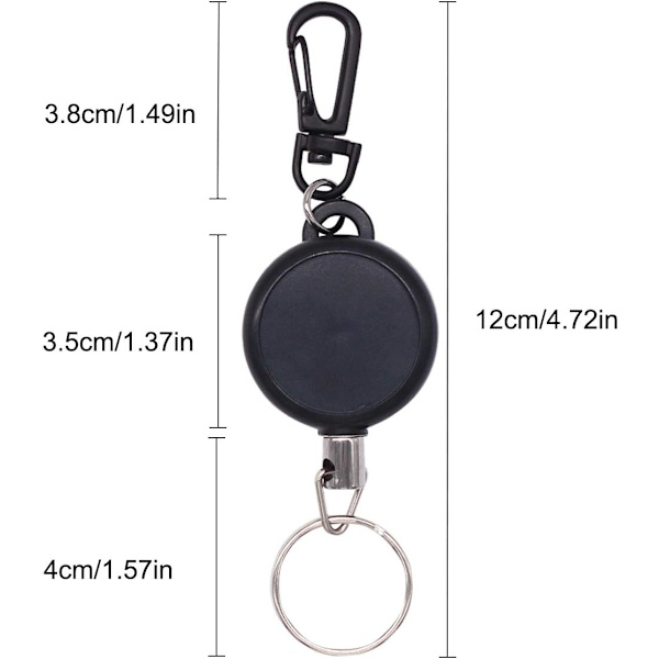 2 stk 60 cm uttrekkbar nøkkelring, stålkabel, uttrekkbar nøkkelring