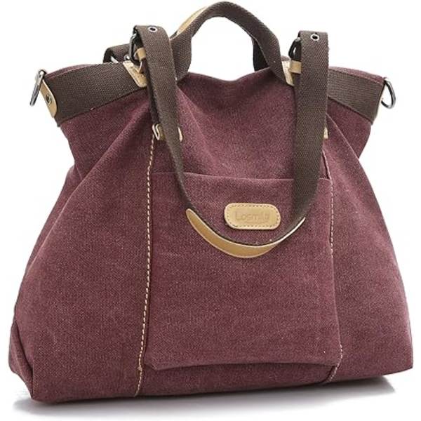 #(vinröd) Vintage Canvas Stor Handväska Axelväska Tyg Crossbody Väska för Kvinnor/Flickor.#