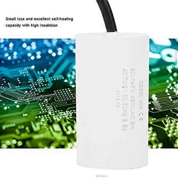 CBB60 450V 20uF Startkondensator, Mikrofarad Motorkondensator med Ledning