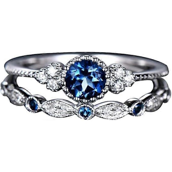Kærlighedsringe Vielsesringe 2 stk./sæt Kvinder Cubic Zirconia Indlagt Stabelbar Fingerring Bryllupssmykker Gave - Blå US 7