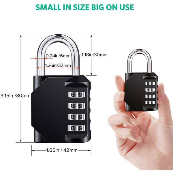 3-pak 4-cifret kombination hængelås Vejrbestandig Nulstillelig Hængelås