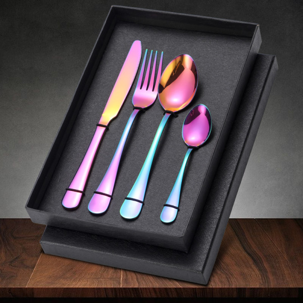 #Gafflar 1 set med 4 gafflar i rostfritt stål Rainbow Color gafflar Western Style rostfritt stål bestick Lämplig för restaurangkök och hem#