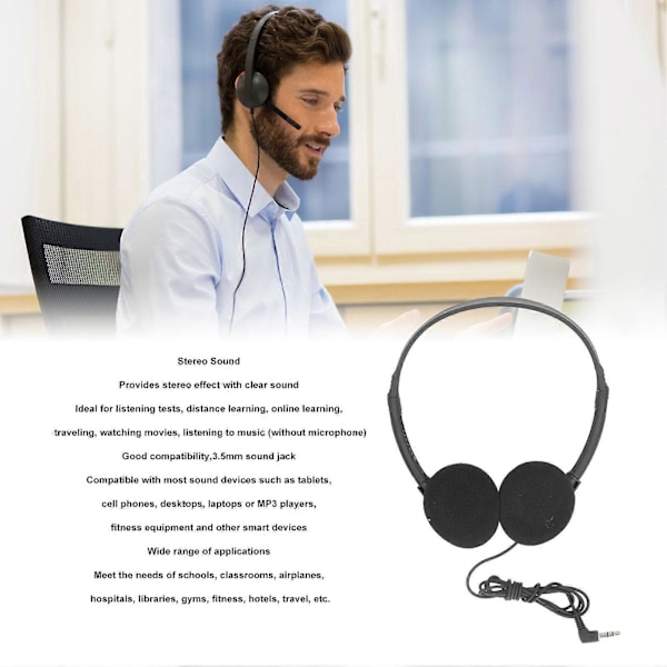Klassrumshörlurar On Ear Trådbundet Stereoheadset med 3,5 mm Jack för Barn Vuxna Skola Bibliotek Flygplan Dator Laptop