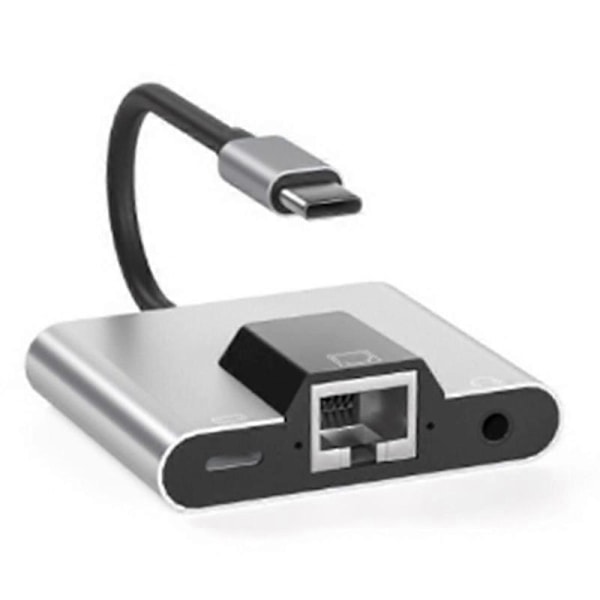 Type-C till Ethernet LAN Nätverksadapter Hub USB C till 3.5mm Audio PD Snabbladdnings Dockningsstation för Laptop Mobiltelefon