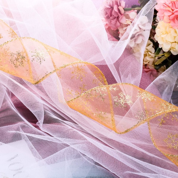 2 Pakkaa 6,3 cm 11 Jaardin Organza Nauhaa Lumihiutale Langallinen Läpinäkyvä Kiilto