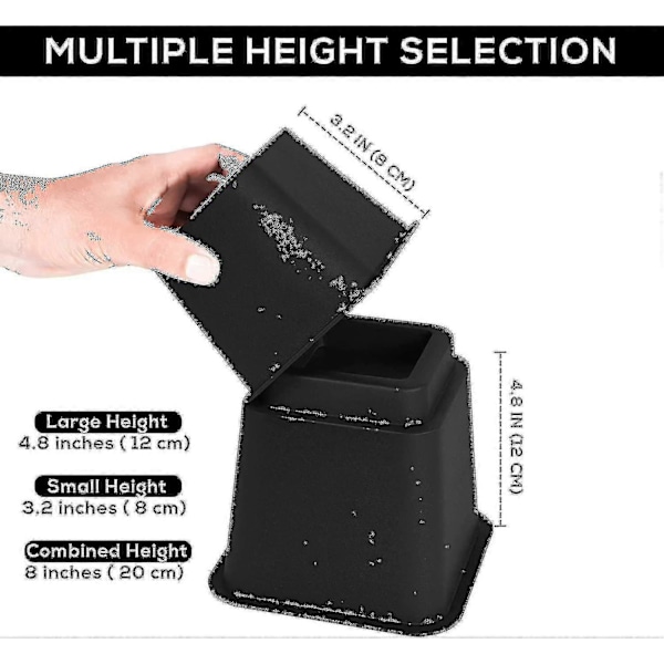 8 stycken justerbara möbelhöjare (4 höga och 4 låga) - Robust höjare med platsbesparande design - Sänghöjare, bordshöjare, stol eller soffa
