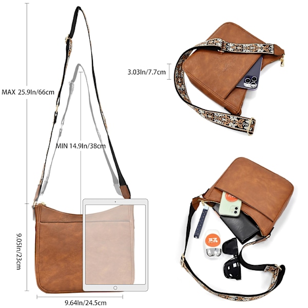 Damhandväskor Dam Axelväskor Mediumstorlek Dam Crossbody-väskor PU Läder Damhandväskor Damväskor med Bred Rem