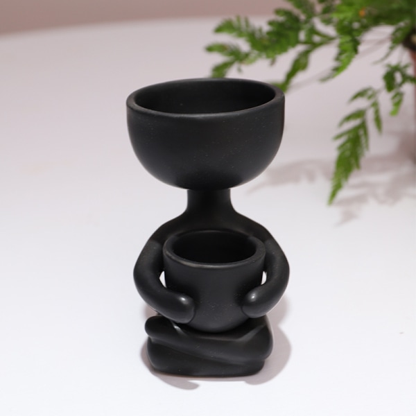 *Keramisk Blomkruka Porträtt Blomkruka Bord Sukkulent Kaktus Humanoid Vas Skrivbord Blomställ Svart Växtbehållare 6X6x10cm (Svart)*