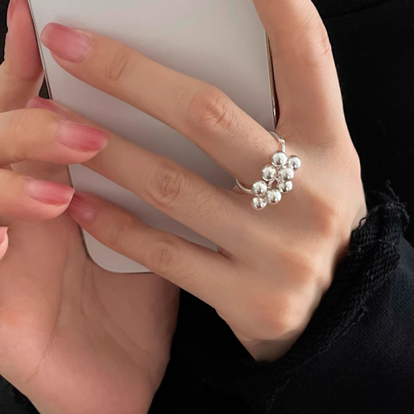 #Sølv lille kugle ring, pigering, justerbar#