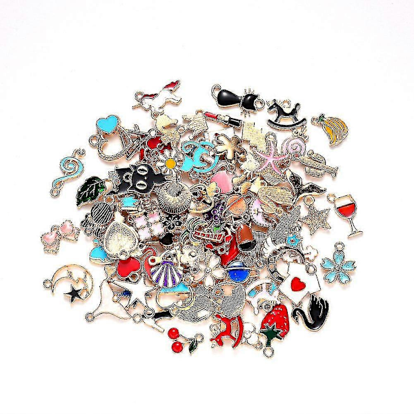 100 stk. Blandet Assorteret Guldbelagt Emalje Dyr Frugt Måne Stjerne Fin Dingle Charm Pen