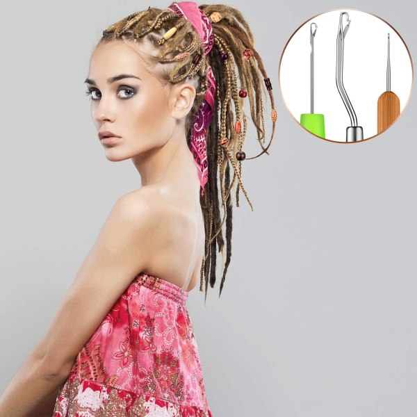 9 stk. Buede Latch Hook-sett med Latch Hook for Dreadlocks, Croch