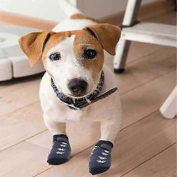 4 stk. potebeskyttere hundesokker, sklisikre hundesokker for innendørs bruk, hundesokker med gummiforsterkning for små, mellomstore og store hunder