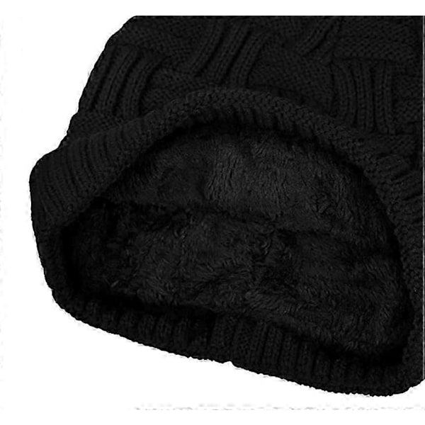 Strikket hue Herre vinterhue varm beanie hue med fleeceforing sort