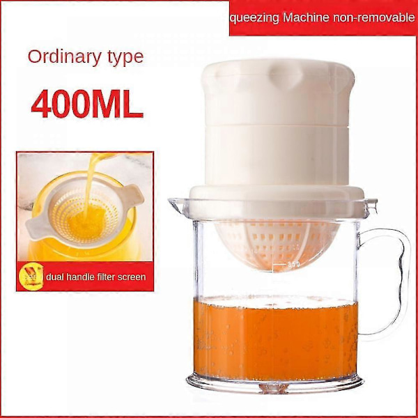 Juicer, Manuel citronpresser med indbygget 400 ml målekop, manuel juicer med reamere i flere størrelser og skridsikker base, frugtjuicer til rejser