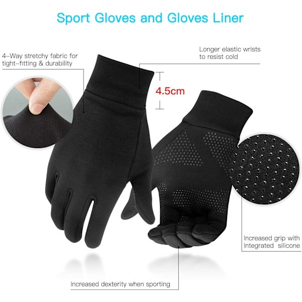 1 Par Varme Liner Hansker, S-Palm Bredde 7 - 9cm, Under Touch Skjerm