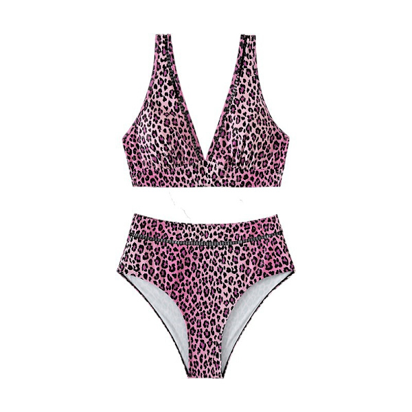 (l)sexig Leopard Högmidjad Flare Pouch Split Spa Baddräkt