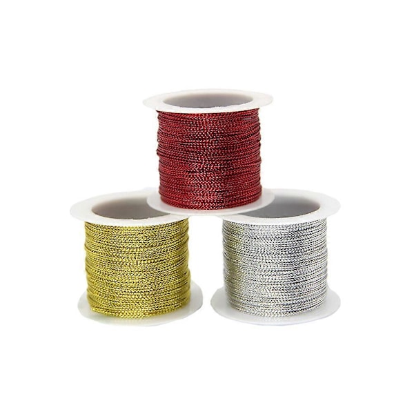 3 KPL 20 m Narunauhat Köysi Glitterilanka Lahjapaketointilanka DIY Vaatteiden ompelu Koristelutarvikkeet (kulta, hopea ja punainen)