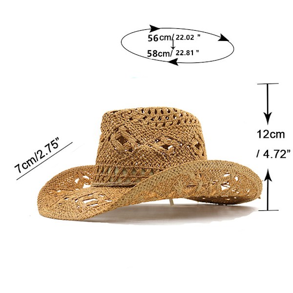 Unisex Western Cowboy Hat - Håndvævet Stråhat til Strand og Jazz
