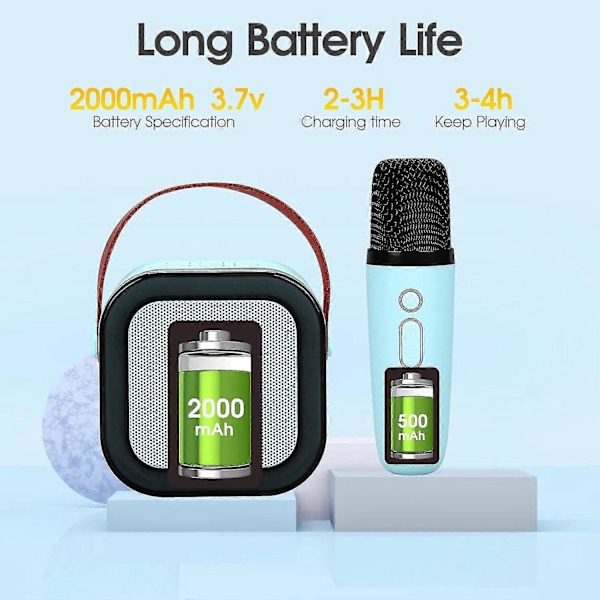 Karaokemaskine til børn og voksne, mini bærbar Bluetooth-karaokehøjtaler med 2 trådløse mikrofoner og dynamisk lys