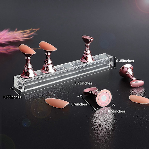 2 Set Rosa Nagelhållare för Press-on Nageldisplayer, Magnetiska Lösnagelshållare för Målningsövningar, Akryl Nagelkit Tillbehör Fo