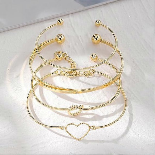 Legerings diamantknutet armband set kreativt hjärta ins dubbel kärlek geometriskt armband 4-delars set